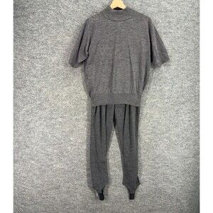 Cappagallo Pants Suit Women M Medium Gray Wool Short Sleeve High Neck Skinny